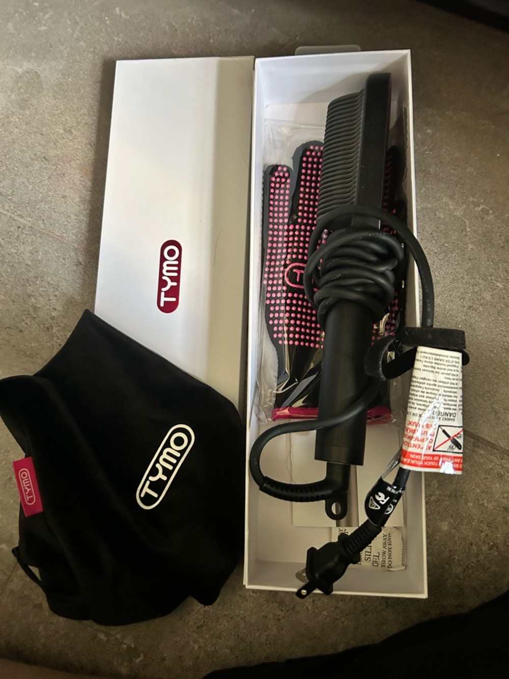 Tymo Pink & Black Heated Styling Brush with Glove - Tymo